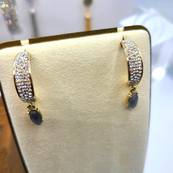 - Givenchy Earrings • Glittering Rhinestones w/ Gray Dangling Stone • Pierced - Picture 4 of 5
